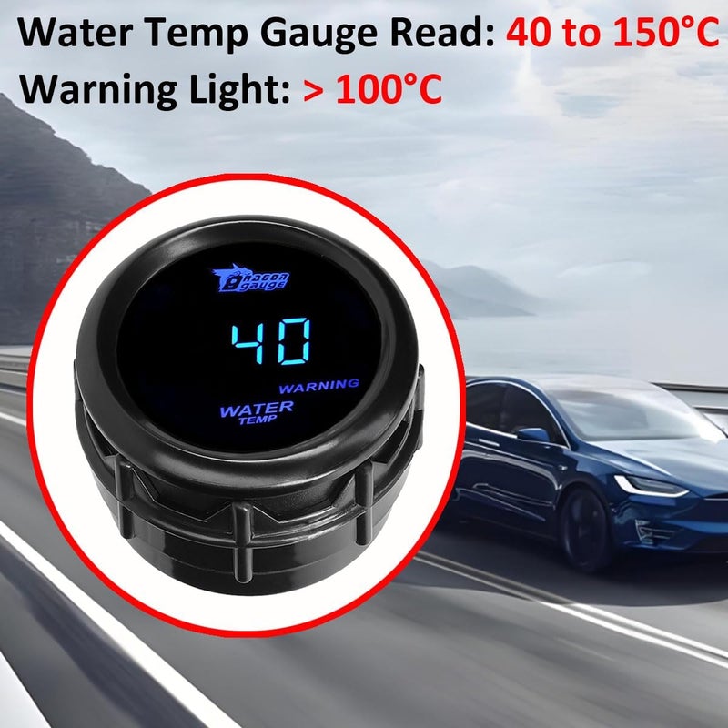 LKRXW Car Water Temperature Gauge 12V Auto Water Temp Gauge Meter Celsius 2" 52mm Digital Blue Light Temp Gauge Instruments 40 to 150 Celsius with Sensor - Image 4